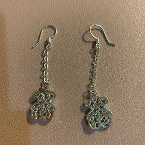 Silver Teddy bear earrings and bar necklace